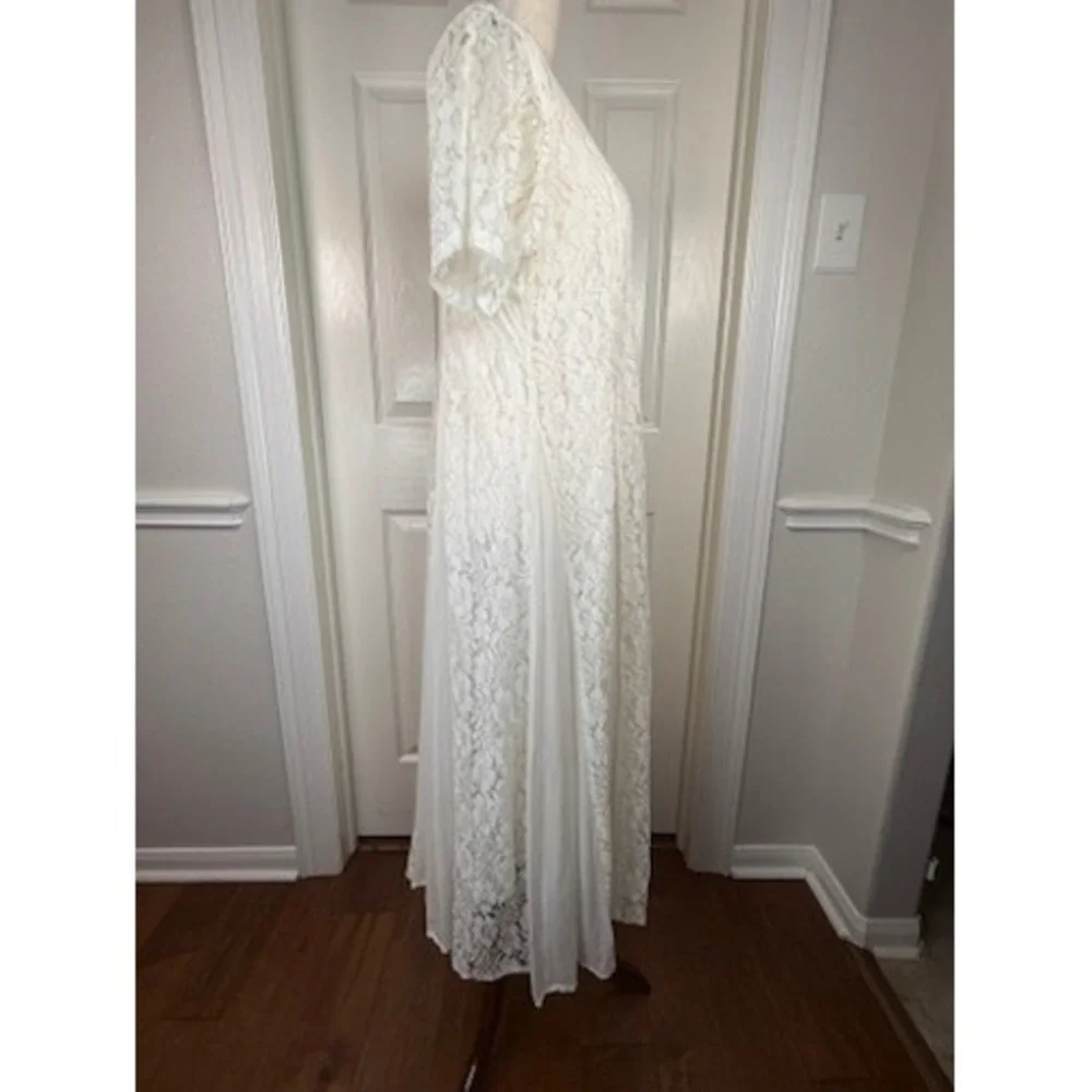 Lew Magram Vintage Ivory Floral Lace Sheer Panel Maxi Dress Women Small 90s Boho